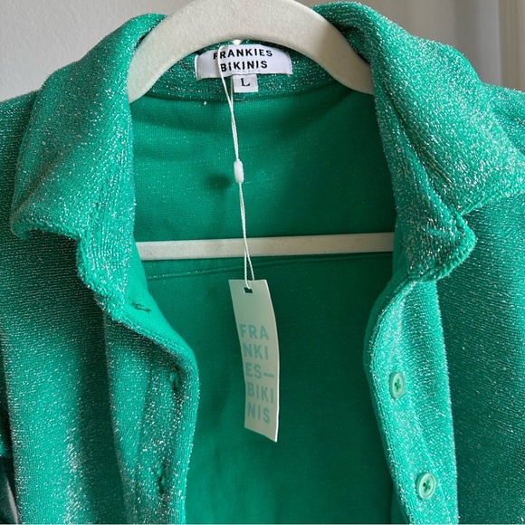 NWT Frankie’s Bikinis Josephine Cardi Crop Top in Sparkly Green - Picture 8 of 13